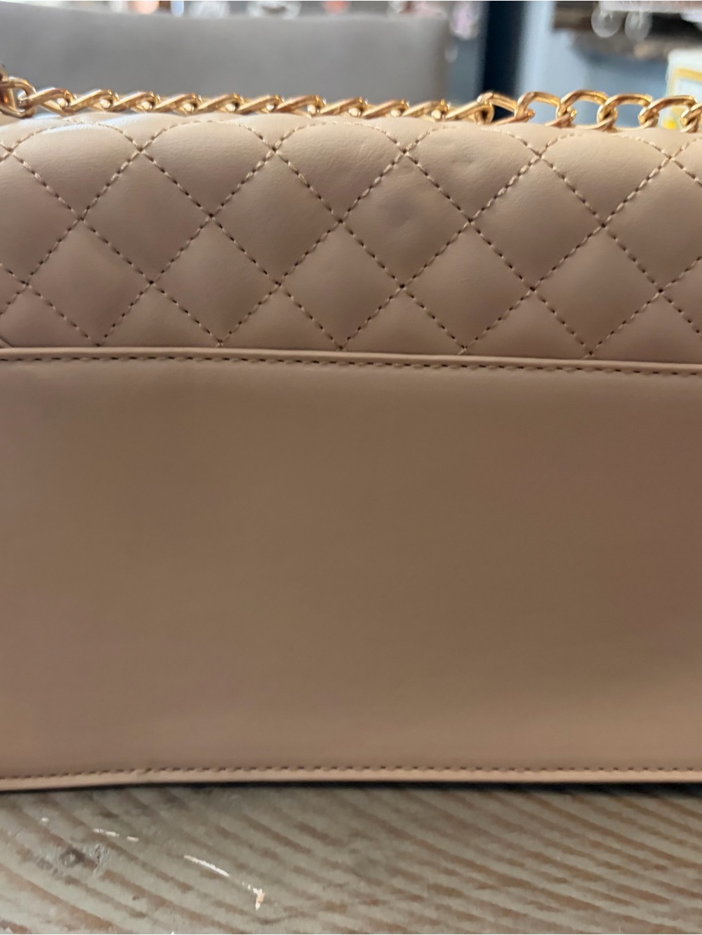 Quilted Taupe Chain Shoulder Bag with Gold Hardware - Picture 3 of 13
